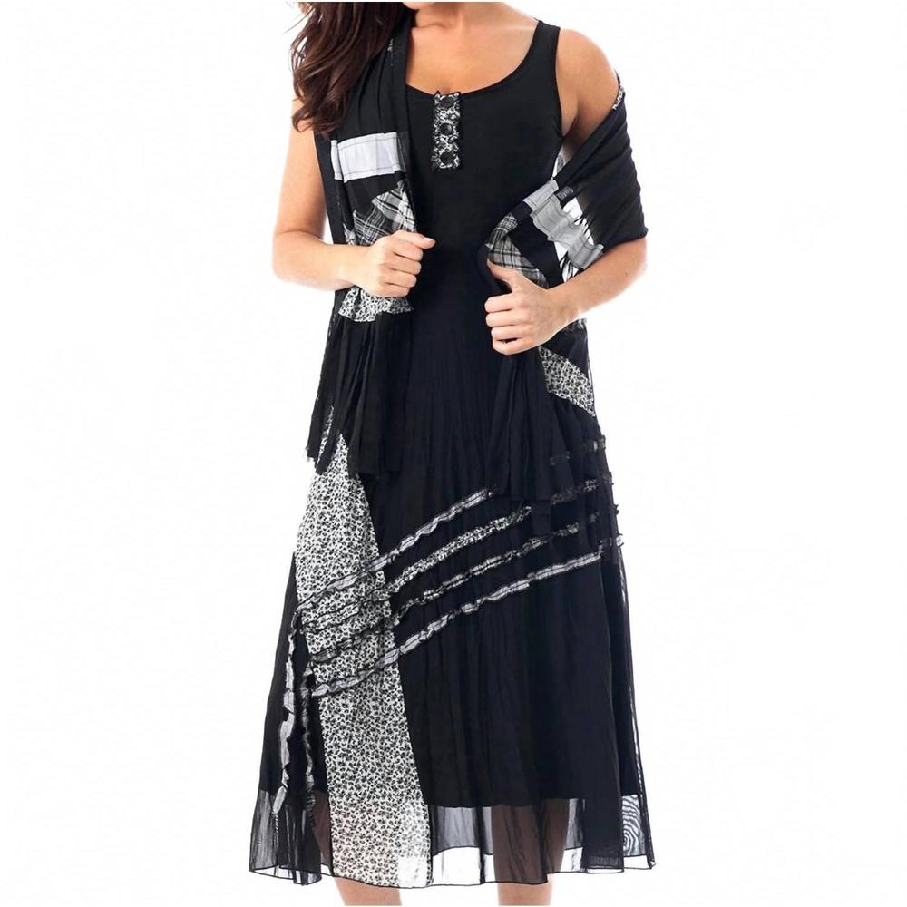 NEW ANGEL button pattern maxi dress with scarf in black/white